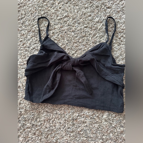 Aerie Black Tie-Front Crop Top - Picture 1 of 3